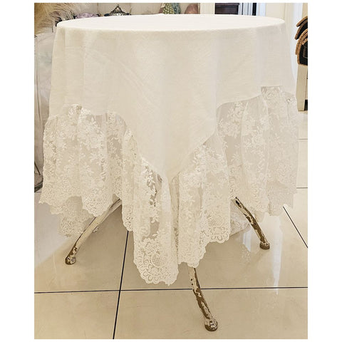 Chez Moi Linen tablecloth with optical white lace "Provence" 165x165 cm