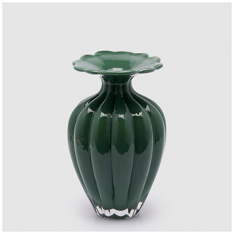 Edg - Enzo de Gasperi "Blossom" glossy green glass vase D16.5xH24.5 cm