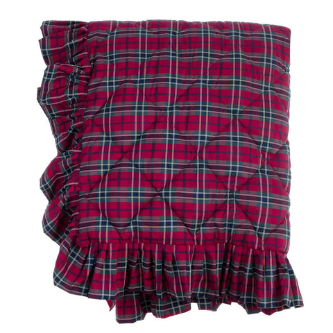 Blanc Mariclò Christmas double quilt in Scottish tartan with ruffles 260x260 cm