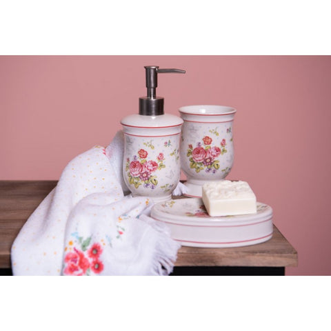 CLAYRE &amp; EEF Set of 3 ceramic bathroom accessories with pink flowers 62820