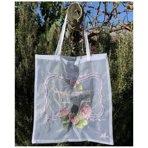 L'ATELIER 17 Women's organza beach bag with "La Parisienne" embroidery Shabby Chic 38x43 cm 3 variants (1pc)