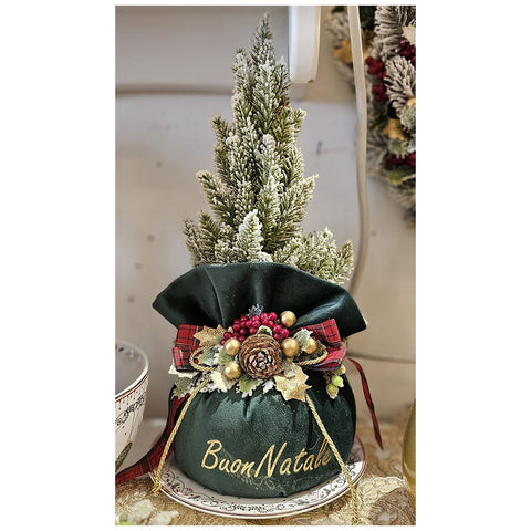 Lena's Flowers Sac en velours vert "Joyeux Noël", Fabriqué en Italie H40 cm