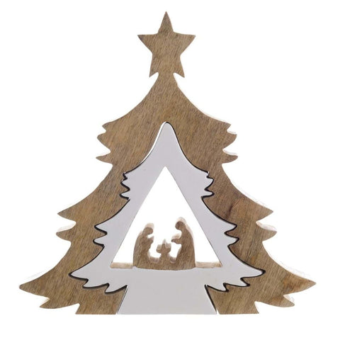 Blanc Mariclò Décoration de Noël Sapin de Noël en bois 25x4xH26 cm