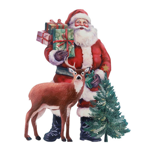 Hervit Decorazione natalizia Babbo Natale con renna X'MAS pannello in metallo 63xH88 cm