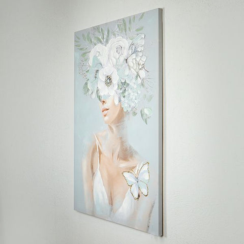 Eurolamp Quadro su tela Donna con fiori e farfalle 80x3x120cm