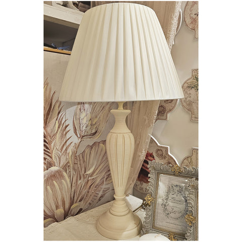 BRULAMP Grande lampe en bois rayé ivoire avec abat-jour D40xH68 cm