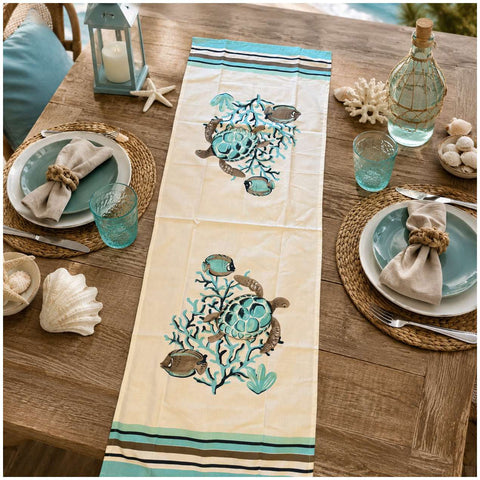 Art Deco Runner in cotone con pesci "Saint Tropez" 50x150 cm 6 varianti(1 unità)