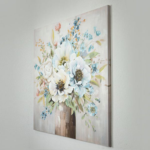 Eurolamp Quadro quadrato su tela Fiori oro/blu 100x3x100cm