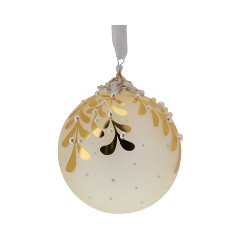 Hervit Satin Gold Glass Christmas Ball with Leaves D10 cm