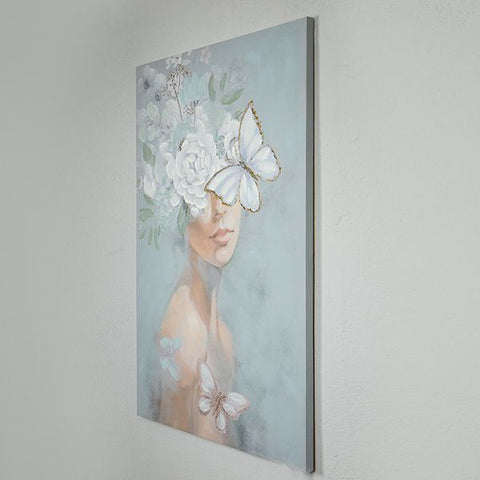 Eurolamp Quadro su tela Donna con fiori e farfalle 80x3x120cm