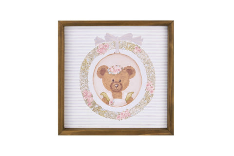 Cloth Clouds Canvas painting with wooden bear "Sweet Bear" 30x30 cm 2 variants (1 unit)