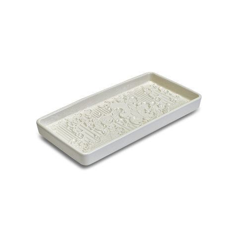 Henriette Rectangular White Ceramic Tray "Dentelle" 23x12 cm