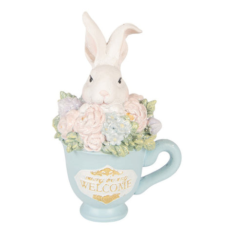 Clayre & Eef Statuina Coniglio pasquale in tazza, Shabby Chic 11x9xH16 cm