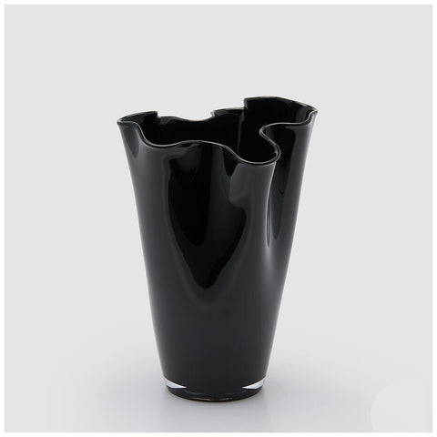 Edg Enzo de Gasperi Vaso in vetro nero da tavolo "Drappo Nida" D23xH29 cm - Angelica Home Stabia