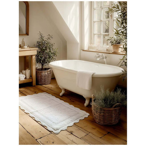 Blanc Mariclò Tappeto bagno in cotone con crochet "Bagno Chiaro" 50x80 cm 3 varianti(1 unità) - Angelica Home Stabia