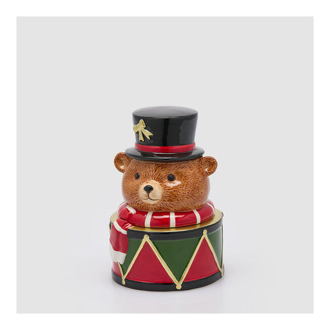EDG Contenitore natalizio orso su tamburo scatola ceramica 16x16,5xH24 cm