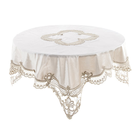 Blanc Mariclò Tovaglia beige con pizzo "Barocco" Shabby Chic 125x125 cm