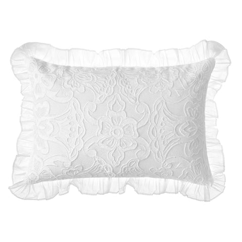 Blanc Mariclò Cuscino bianco con volant e ricami 35x50 cm