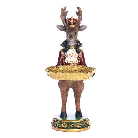 ROY.DEER BUTLER W/TRAY TT BRWN/BURG/GLD 32CM