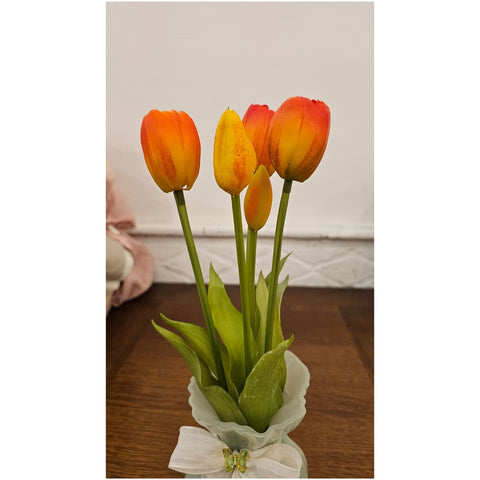 Fiori di Lena Mazzo 5 Tulipani artificiali H40 cm 2 varianti(1 unità) - Angelica Home Stabia