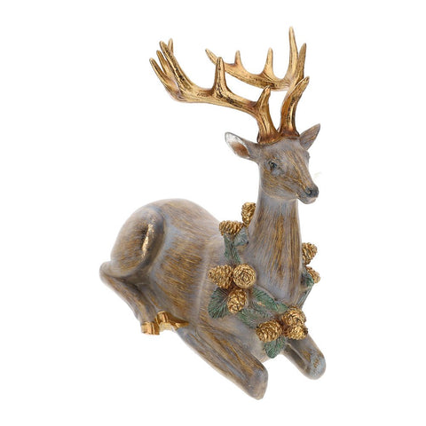 Hervit Decoro natalizio statuina cervo seduto in resina antique oro 30x14xH29 cm