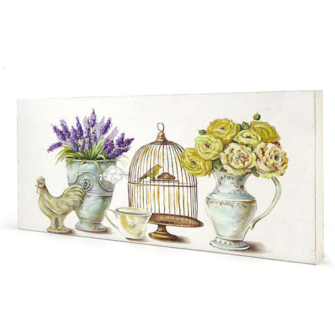 CÂLINS À LA MAISON Tableau/toile avec vases et cages 2 variantes 56x23x3cm QA10667