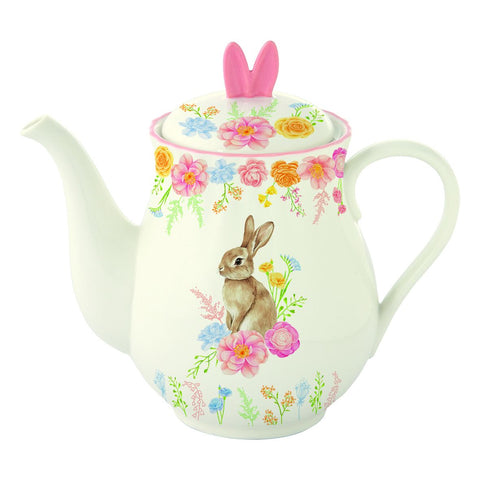 Easy Life Teiera di pasqua in porcellana con coniglio e fiori "Tres Jolie" 900 ml