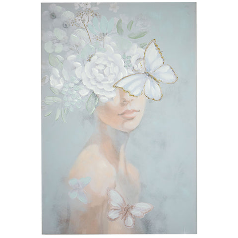 Eurolamp Quadro su tela Donna con fiori e farfalle 80x3x120cm