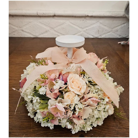 Fiori di Lena Candeliere una fiamma con Ortensie e nebbiolina D27xH17 cm 2 varianti(1 unità) - Angelica Home Stabia