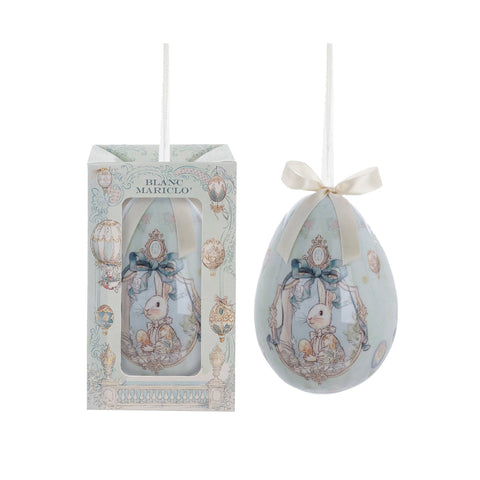 Blanc Mariclò Decoro uovo di pasqua da appendere con coniglio "Rococo" D8.5xH10 cm 4 varianti(1 unità) - Angelica Home Stabia