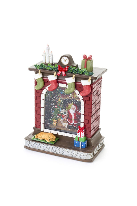 Figurine Nuages ​​en Tissu / Cheminée de Neige, Lumières LED et Musique "Carrousel" 18x10,2x25,7 cm