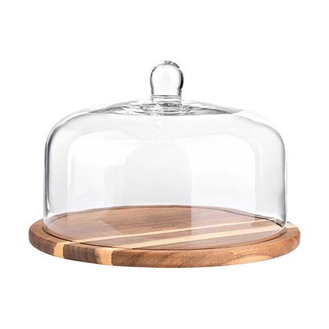 Estia Home Vassoio rotondo in legno con coperchio in vetro "Allure" 30 cm