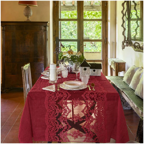 Chez Moi Tovaglia in lino e pizzo "Intarsio Simposio" 170x330 cm 2 varianti(1 unità)