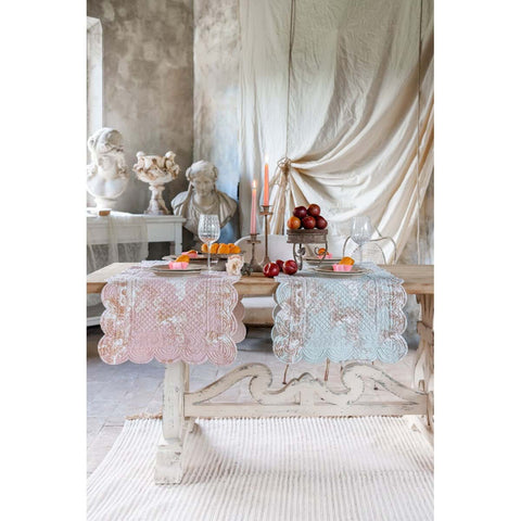 Blanc Mariclò Runner da tavolo in cotone rosa "Toile Du Borgo" 45x140 cm