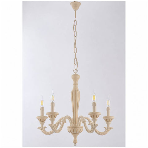 Lustre Brulamp 5 lumières en bois rayé, style Shabby Chic, 2 variantes (1 unité)
