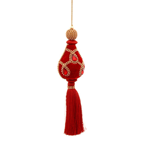 Pompon de Noël en tissu rouge et or Vetur avec pierres précieuses H26cm