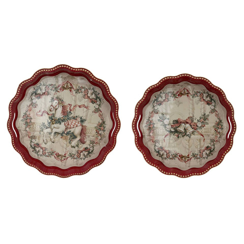 Blanc Mariclò Set 2 Vassoi di natale "Calessi e Calessini" D39,5/34 cm