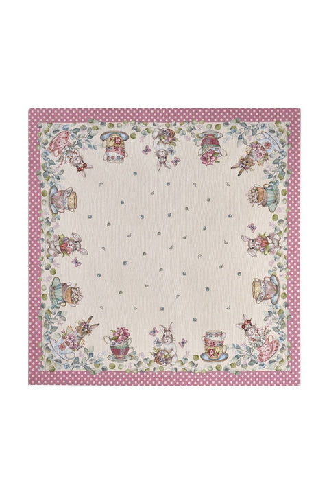 Nuvole di Stoffa Centrotavola Tè di pasqua in jacquard "Storie Fiorite" 100×100 cm