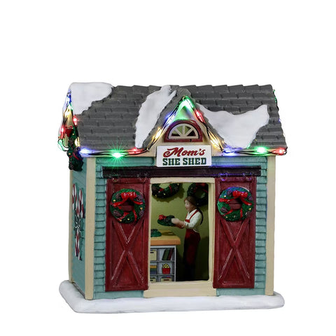 LEMAX LED illuminated building "Mom's She Shed" in resin H13.6 x 13.2 x 8.2 cm
