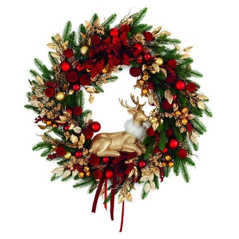 Henriette Ghirlanda di natale, Fuoriporta con Renna oro "Royal Forest" D80 cm