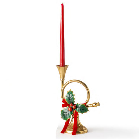 Fiori di Lena Candeliere di natale grande in metallo con agrifoglio H28 cm