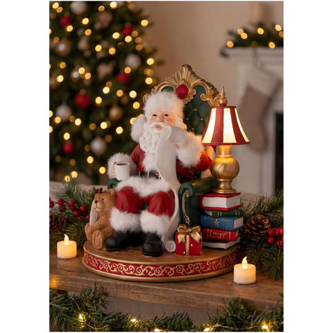 L'arte di Nacchi Statuina Babbo Natale su poltrona luce led D22,5xH28,5 cm
