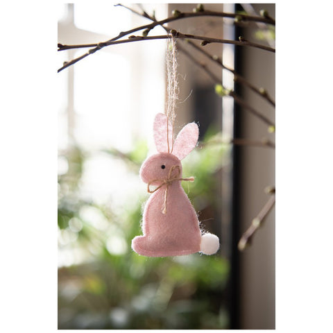 Clayre & Eef Decoro Coniglio di Pasqua da appendere in tessuto rosa 6x1x10 cm