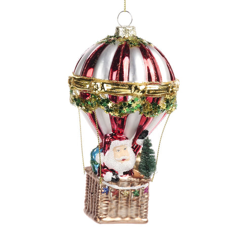 GOODWILL Glitter Glass Santa Claus Decoration on Hot Air Balloon 16cm