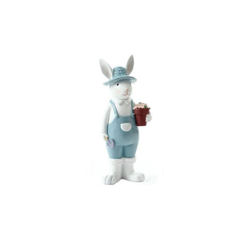 L'Arte di Nacchi Statuina Coniglio di pasqua in resina con fiori 10.5x7xH23 cm