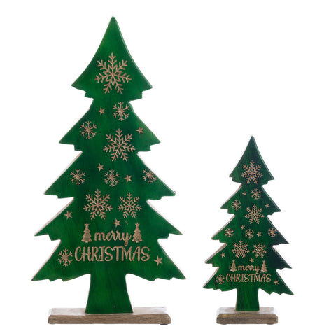 Blanc Mariclò Lot de 2 figurines de Noël, sapins en bois "Houx" 26x5x50,5 cm