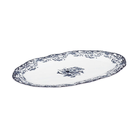 Estia Home Plat de service en porcelaine blanc/bleu "Rêverie" 30x20xH18 cm