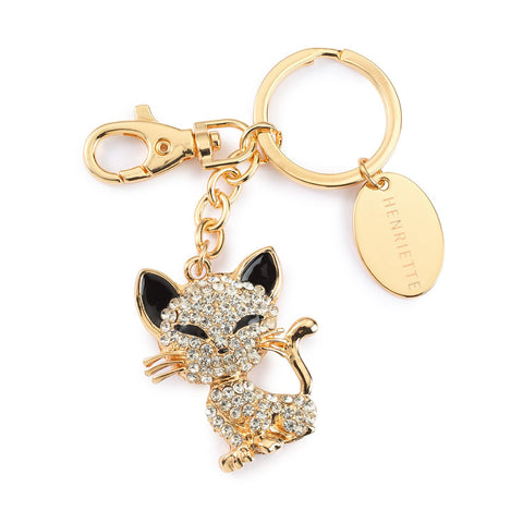 Henriette "Lucky Charme" Gold Metal and Glitter Kitten Keychain 3.5x5 cm