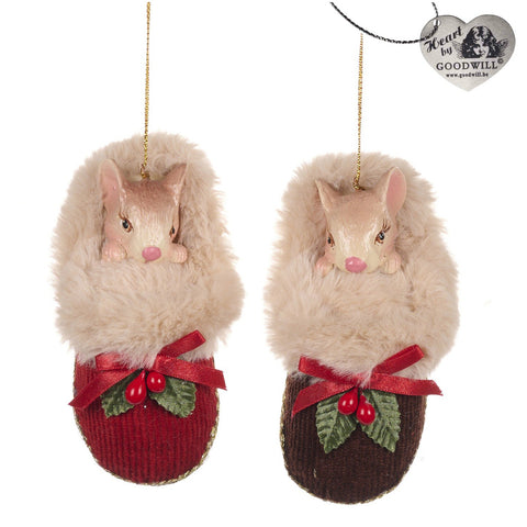 GOODWILL Mouse in slipper, resin and fabric 12.5 cm 2 variants (1pc)
