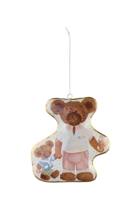 Fabric Clouds Decorated Tin Teddy Bears to Hang "Sweet Bear" 12x13x1.5 cm